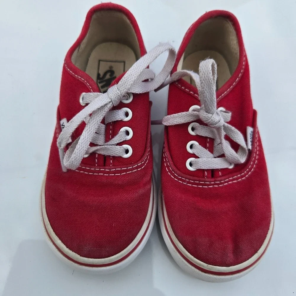 VANS Red Lace-Up Off the Wall Low Canvas Skate Sneakers‎ Shoes 8.5c Kids Unisex